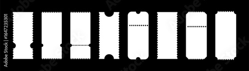 Admit one tickets mockup. Ticket patterns for cinema, circus, theater, festival, casino, club. Empty flat template, icon. Boarding blanks, lottery, sale coupons samples. Blanks backgrounds layout.