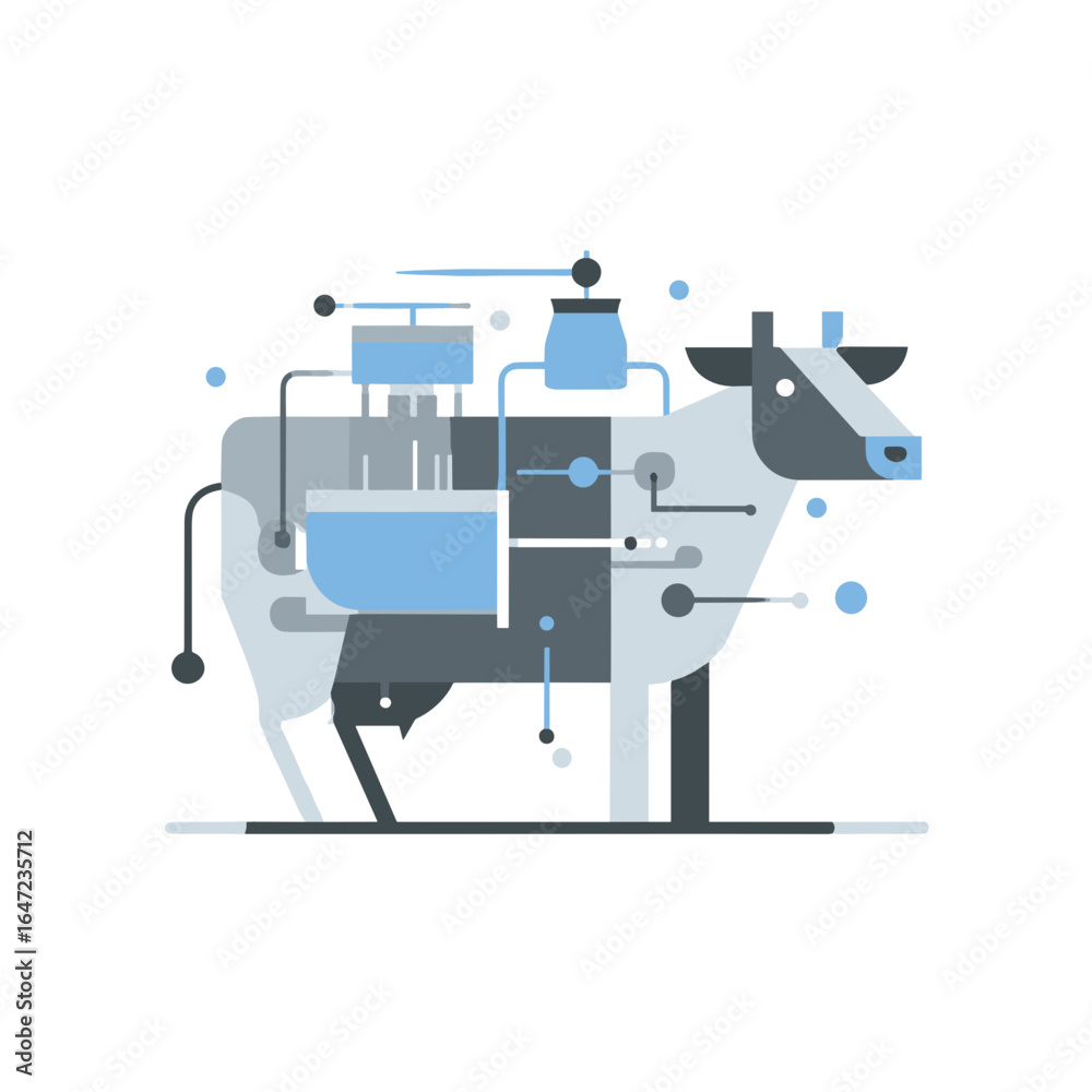 Fototapeta premium Simple flat style icon of automated cow milker with blue colors 