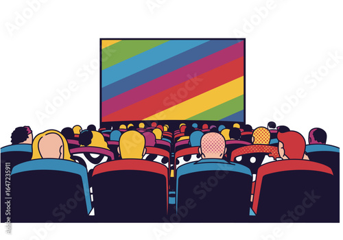 Audience Watching a Colorful Screen in a Movie Theater