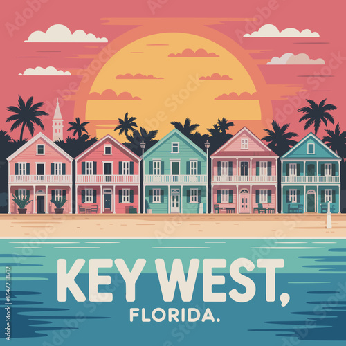Key West Florida Pastel Beach Houses Poster