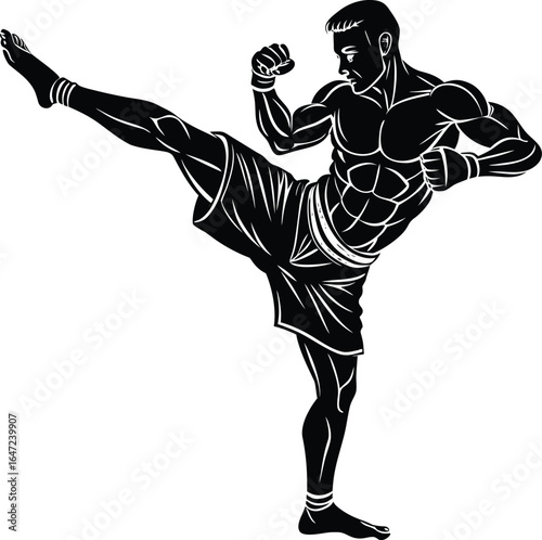 Muay Thai Kickboxing Kick Boxer Silhouette Vector, fighting, judo, kicking, shadow