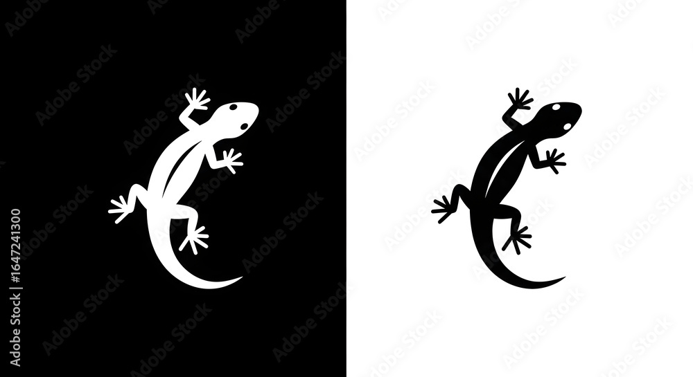 Naklejka premium Black and White Gecko Icon Design