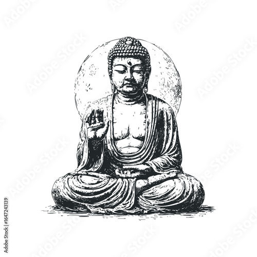 Enlightened Buddha figure meditating in serene pose with halo