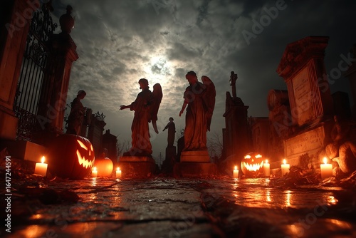 Glowing jack-o-lanterns at twilight Generative AI