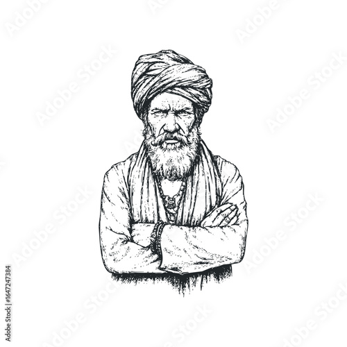 Indian Man with Turban and Beard Wearing Traditional Clothing