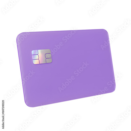 Modern purple credit card with holographic chip for secure digital payments and financial transactions