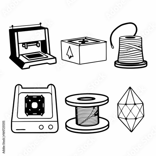 3d printing icons isolated on white background illustrating additive manufacturing technology and the creation of three dimensional objects