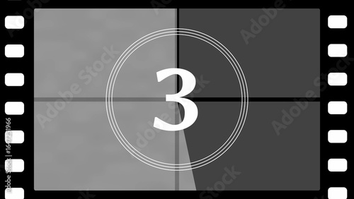 Vintage Movie Countdown Leader with Number 3 and Filmstrip Edges film countdown movie reel