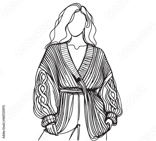 girl in knitted cardigan sketch. Hand drawn sketches. Vector illustration