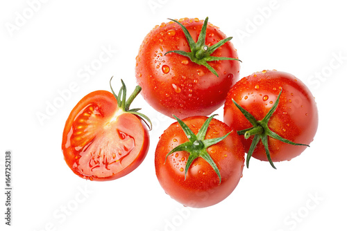 Fresh ripe tomatoes with water droplets isolated on white background healthy nutrition organic food