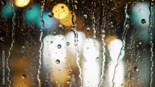 Rain-Kissed Window: The world outside transforms into an abstract symphony of light and shadow as rain streaks down a window, blurring the background into an enchanting display.