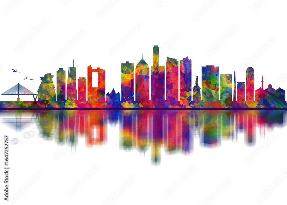 Obraz premium Surabaya Indonesia Skyline. Cityscape Skyscraper Buildings Landscape City Downtown Abstract Landmarks Travel Art