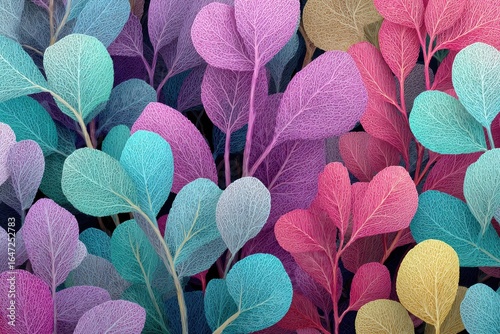 Vibrant colorful leaves close-up nature scene botanical artwork indoor environment macro view natural beauty and serenity