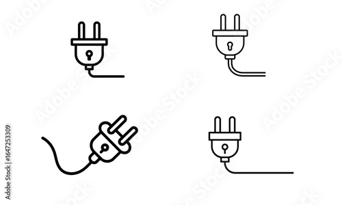 Electric plug icons set for power and energy connection concepts
