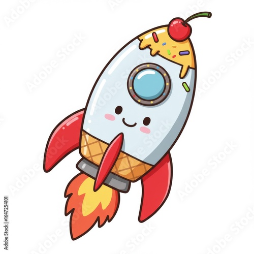 Cute Cartoon Ice Cream Rocket Illustration