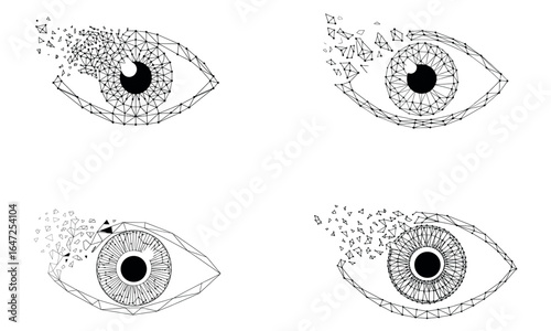 Abstract digital eye with pixel dispersion illustration set