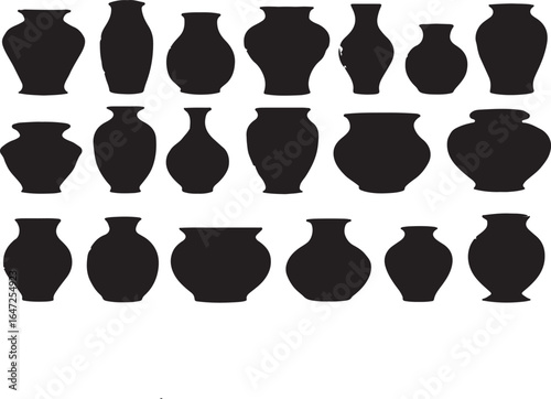A vector illustration of a set of ceramic vases, jars, and bottles for decoration