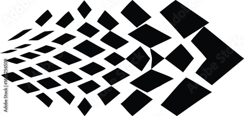 Black diamond shapes arranged in a distorted grid pattern abstract white