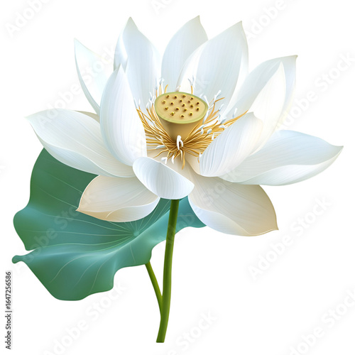 Elegant white lotus flower in full bloom, showcasing purity and tranquility, perfect for wellness, beauty, and spiritual themes