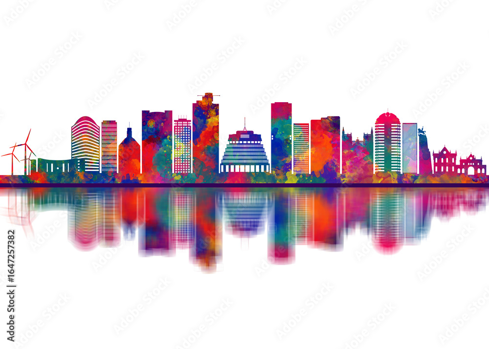 Obraz premium Wellington New Zealand Skyline. Cityscape Skyscraper Buildings Landscape City Downtown Abstract Landmarks Travel Art