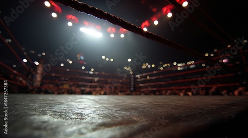 Boxing Ring Under Spotlight At Night