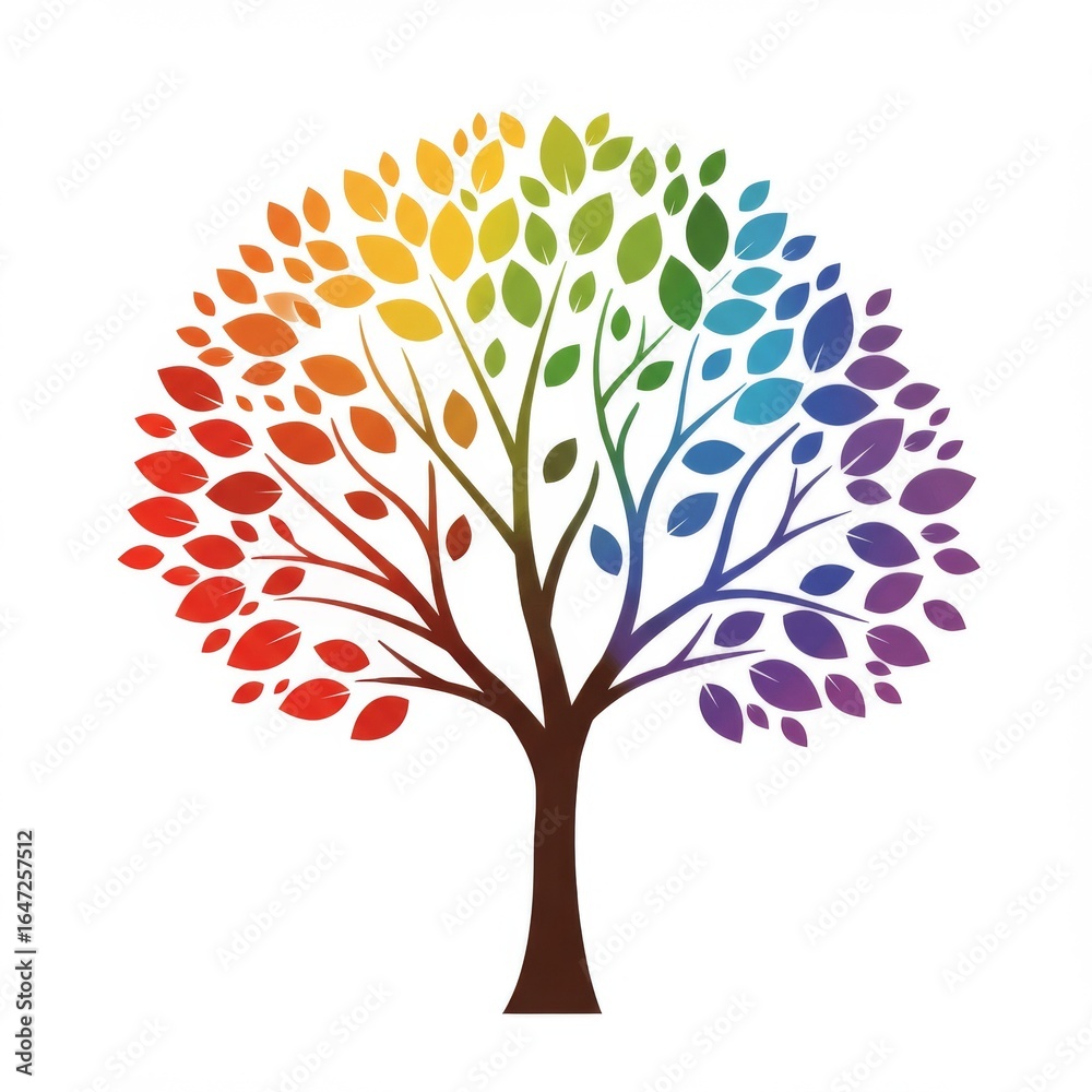 Obraz premium Rainbow Tree Illustration with Vibrant Leaves