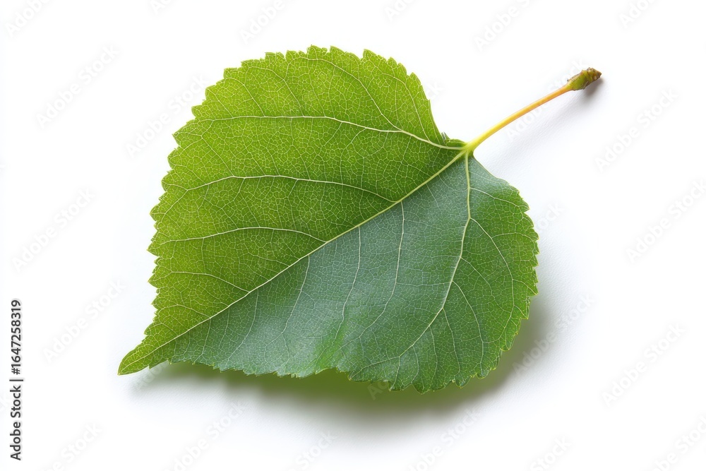 Obraz premium Cottonwood Leaf. Bright Green Poplar Leaf on Twigs and Tree Branch