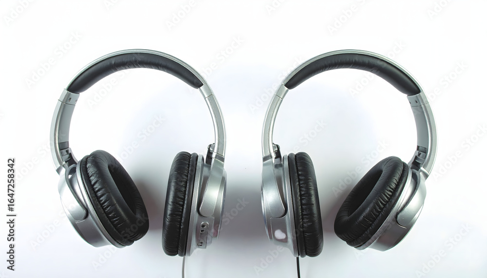 A pair of sleek silver over-ear headphones, perfect for immersive personal audio experiences. A pair of sleek silver over-ear headphones, perfect for immersive personal audio experiences.