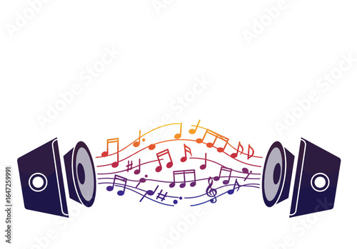 Speakers with Colorful Music Notes Illustration