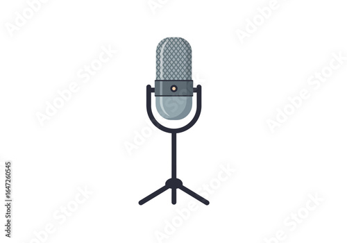 Classic Silver Microphone on Stand for Recording and Broadcasting