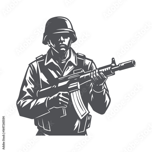 Wallpaper Mural Army Soldier in Combat Stance with Gun. Military Silhouette Vector Illustration Torontodigital.ca