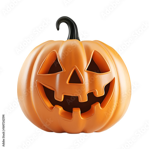 Festive Halloween pumpkin with carved smiling face, perfect for autumn holiday celebrations, spooky designs, and seasonal marketing materials
