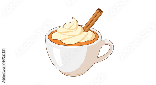 pumpkin spice latte with whipped cream and cinnamon stick, autumn beverage, isolated on white