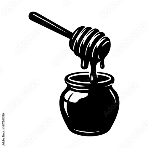 simple vector of honey dripping from dipper into jar