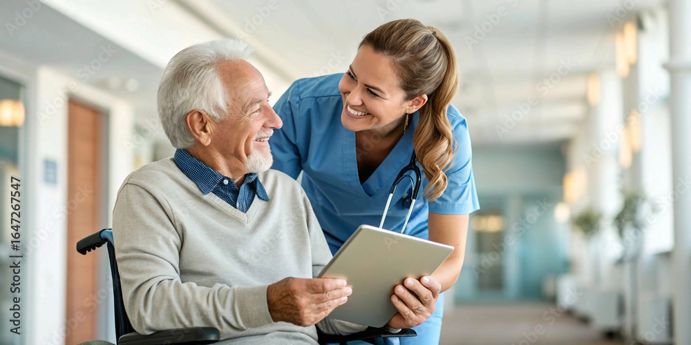 Obraz premium nurse helping senior patient in hospital