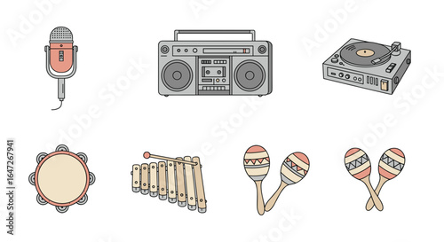 Illustration of various musical instruments and audio devices