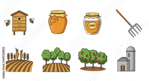 Illustration of farming elements and agricultural products