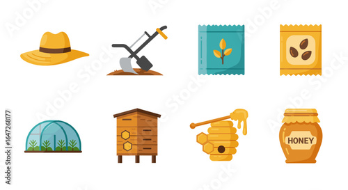 Collection of farming and beekeeping related vector icons