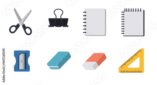 Illustration of various school supplies and stationery items