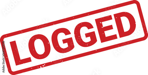 Red rubber stamp with the word LOGGED in distressed lettering