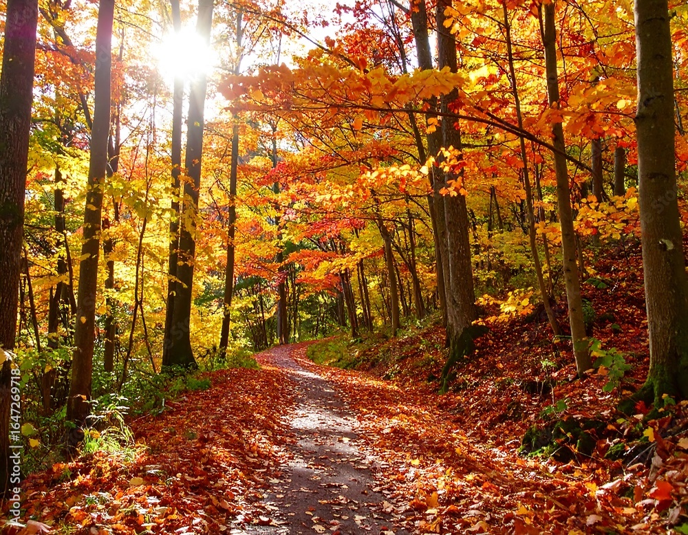 Fototapeta premium Autumn path through colorful woods