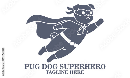 Illustration cute pug dog superhero cartoon character. cute pug dog superhero cartoon character vector illustration and pug dog logo design