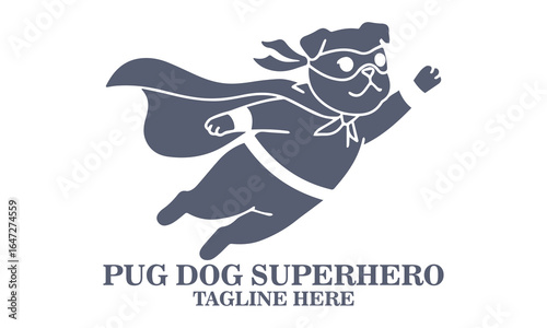 Illustration cute pug dog superhero cartoon character. cute pug dog superhero cartoon character vector illustration and pug dog logo design