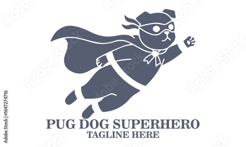 Illustration cute pug dog superhero cartoon character. cute pug dog superhero cartoon character vector illustration and pug dog logo design