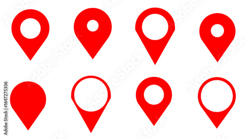 Red Location Pin Icons Set – Various Map Marker Designs