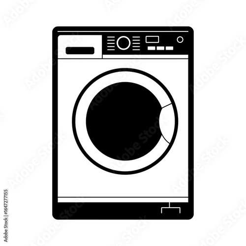 Black and White Washer Machine Illustration for Laundry and Appliance Concepts