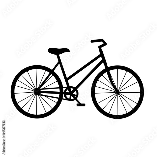 Black silhouette icon of a classic bicycle for transport, sport, and healthy lifestyle concepts. Isolated vector graphic on a white background.