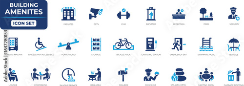 Building amenities icon set.