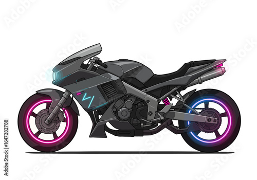 Futuristic Gray Motorcycle with Neon Accents and Sleek Design