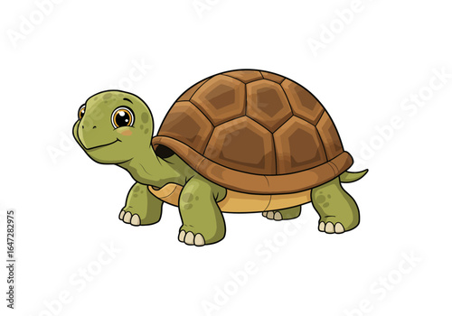 Cartoon Turtle with Brown Shell and Green Skin